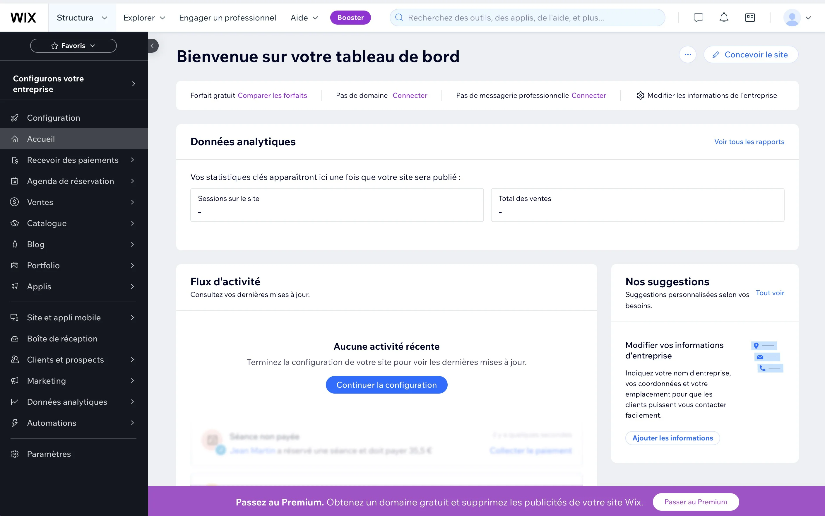 Tableau de bord Wix
