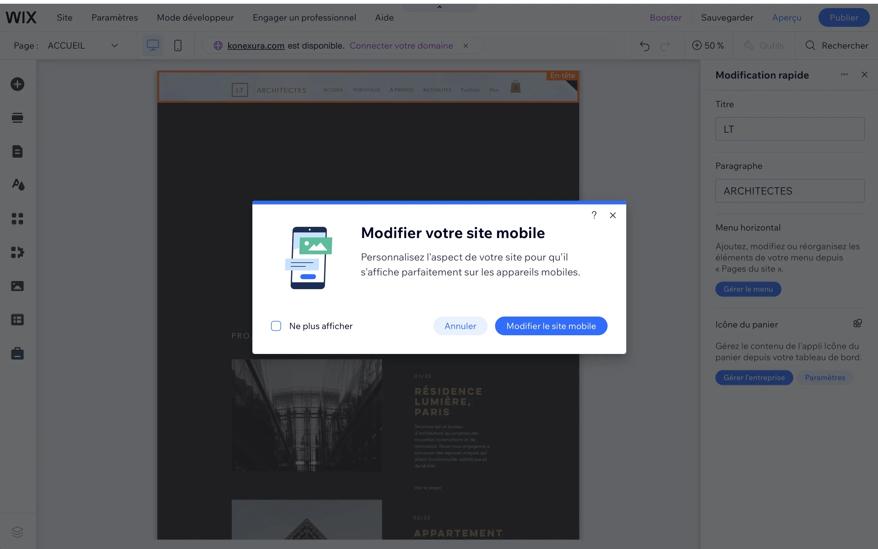 Option développement mobile Wix