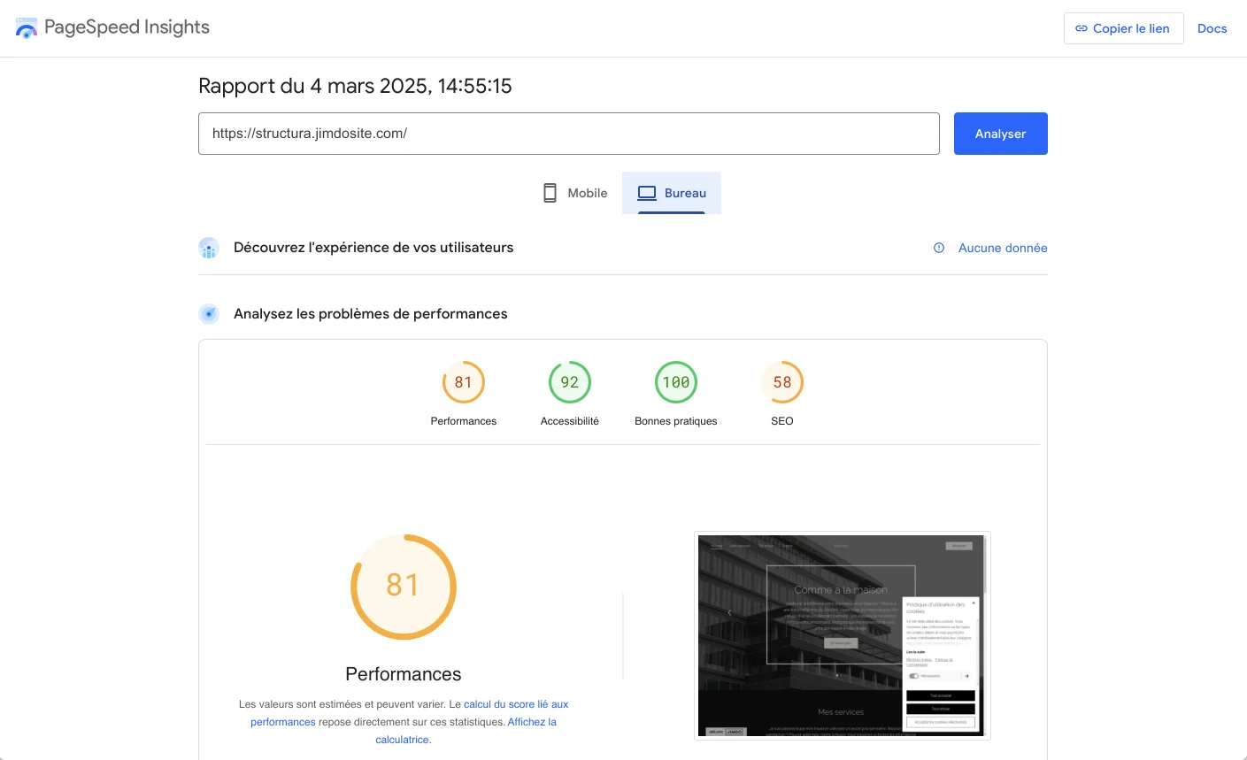 Score performance bureau Jimdo